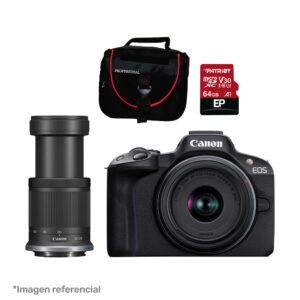 Combo Cámara Canon EOS 50 RF-2 18-45 MM IS STM + Lente 55-210m + Memoria 64GB + Estuche