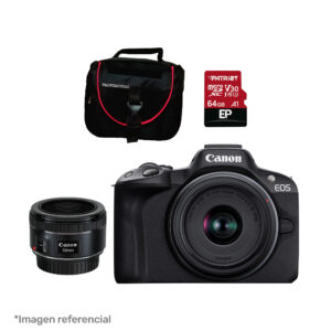 Combo Cámara Canon EOS 50 RF-2 18-55 MM IS STM + Lente 50mm + Memoria 64GB + Estuche
