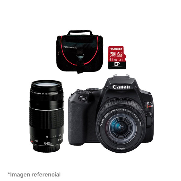 Combo Canon EOS Rebel SL3+EF-S 18-55MM IS STM +EF-75-300+ Memoria 64GB+Maletín